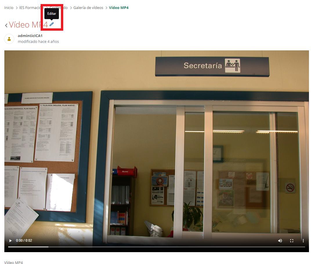 Pantalla de Galería de vídeos