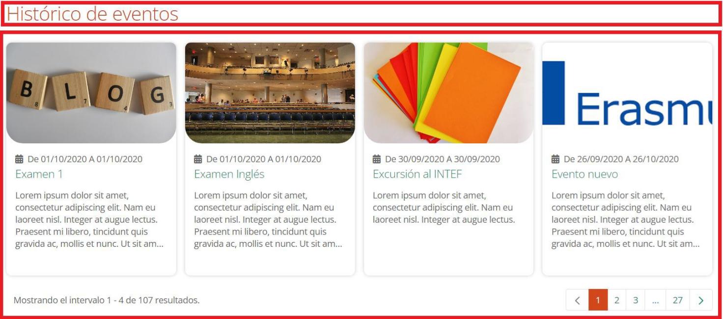 Pantalla de Histórico de eventos