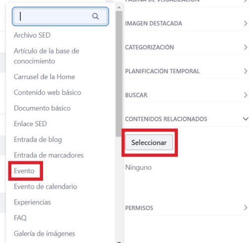 Pantalla de Contenidos relacionados