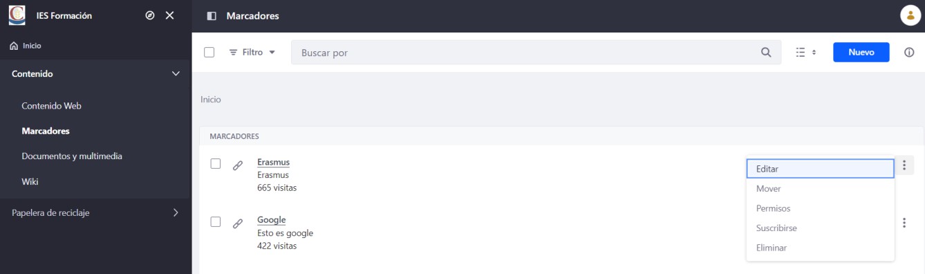 Listado de marcadores