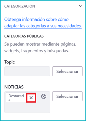 Eliminar la categoría Destacada de una noticia