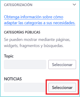 Seleccionar una categoría en una noticia