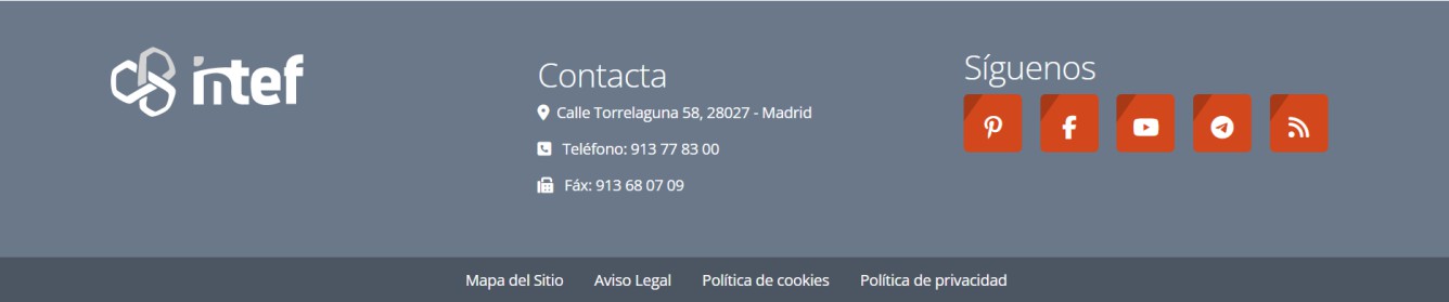 Pie de página de la web del centro