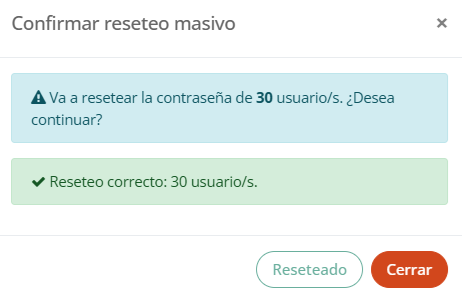 Mensaje de éxito del reseteo múltiple